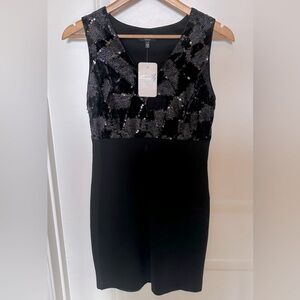 NWT Drew $300 Lizzie small black sequin sleeveless dress.